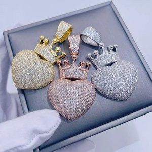 VVS moissanite S925 necklaces iced out Crown heart-shaped pendant